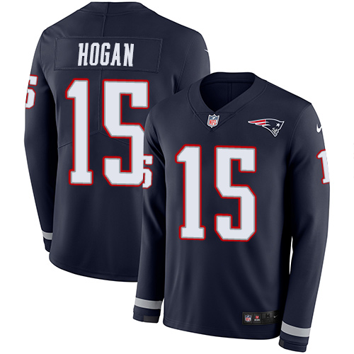 New England Patriots #15 Chris Hogan Navy Blue Team Color Men's Stitched Limited Therma Long Sleeve Jersey Men's