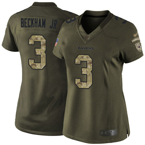 Ravens #3 Odell Beckham Jr. Green Women's Stitched Limited 2015 Salute To Service Jersey