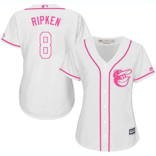 Baltimore Orioles #8 Cal Ripken White/Pink Fashion Women's Stitched Jersey Womens
