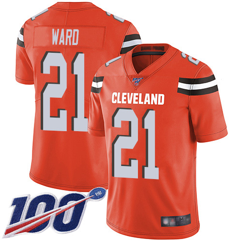 Browns #21 Denzel Ward Orange Alternate Men's Stitched 100th Season Vapor Limited Jersey