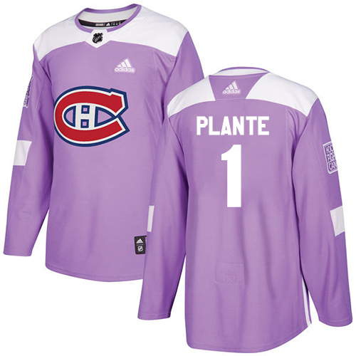 Adidas Montreal Canadiens #1 Jacques Plante Purple Authentic Fights Cancer Stitched Jersey Men's