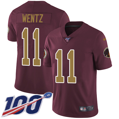 Washington Commanders #11 Carson Wentz Burgundy Red Alternate Men's Stitched 100th Season Vapor Limited Jersey Men's