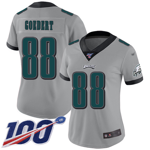 Eagles #88 Dallas Goedert Silver Women's Stitched Limited Inverted Legend 100th Season Jersey