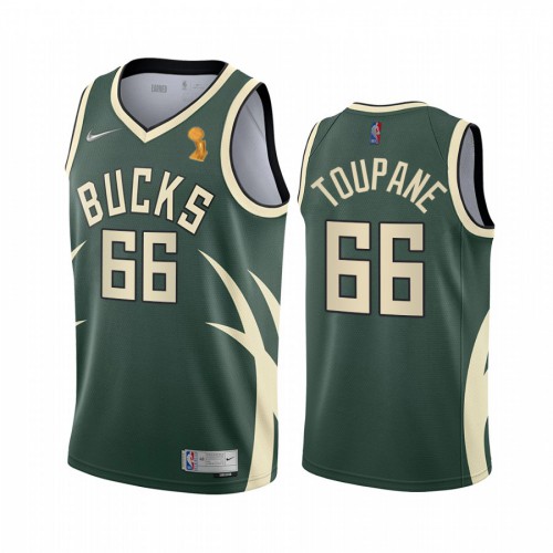 Milwaukee Bucks #66 Axel Toupane 2021 Finals Champions Swingman Earned Edition Jersey Green Mens