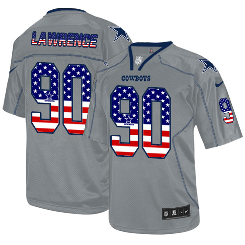 Cowboys #90 Demarcus Lawrence Grey Men's Stitched Elite USA Flag Fashion Jersey