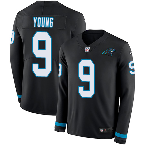Panthers #9 Bryce Young Black Team Color Youth Stitched Limited Therma Long Sleeve Jersey