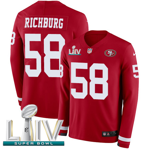 San Francisco 49ers #58 Weston Richburg Red Super Bowl LIV 2020 Team Color Youth Stitched Limited Therma Long Sleeve Jersey Youth