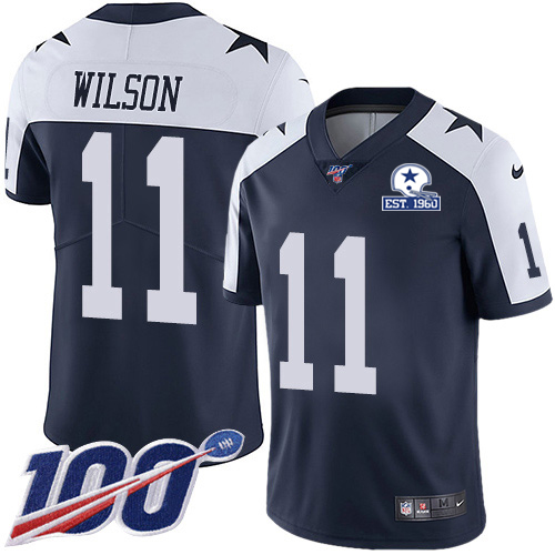 Dallas Cowboys #11 Cedrick Wilson Navy Blue Thanksgiving Men's Stitched With Established In 1960 Patch 100th Season Vapor Untouchable Limited Thro
