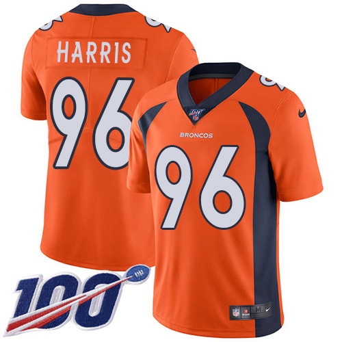 Denver Broncos #96 Shelby Harris Orange Team Color Men's Stitched 100th Season Vapor Untouchable Limited Jersey Men's