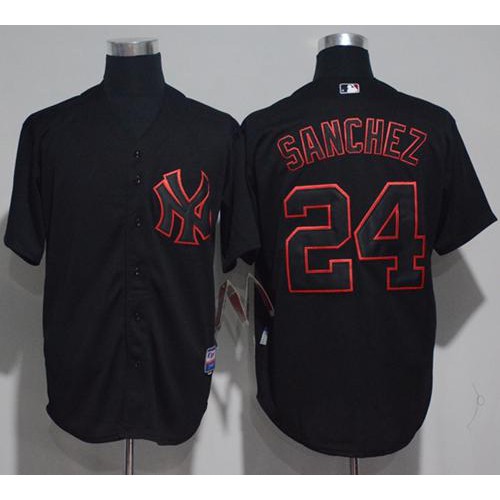 New York Yankees #24 Gary Sanchez Black Strip Stitched Jersey Men's