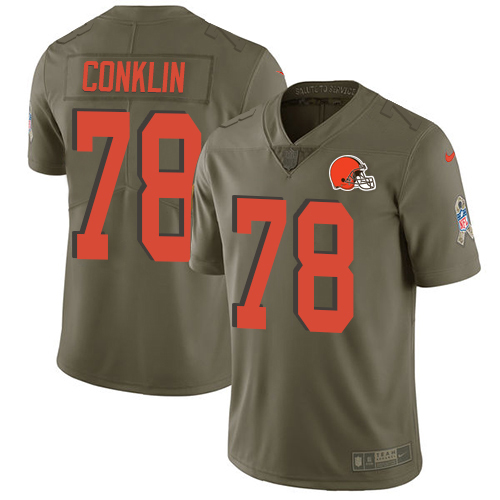 Cleveland Browns #78 Jack Conklin Olive Men's Stitched Limited 2017 Salute To Service Jersey Men's