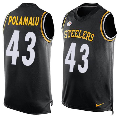 Steelers #43 Troy Polamalu Black Team Color Men's Stitched Limited Tank Top Jersey