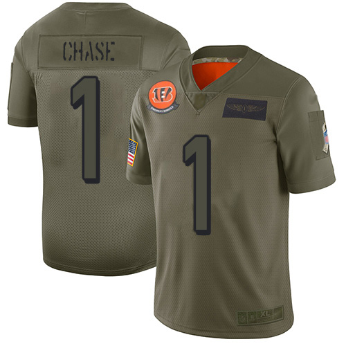 Bengals #1 Ja'Marr Chase Camo Youth Stitched Limited 2019 Salute To Service Jersey