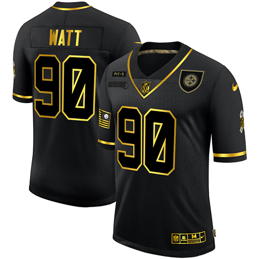 Pittsburgh Steelers #90 T.J. Watt Men's 2020 Salute To Service Golden Limited Jersey Black