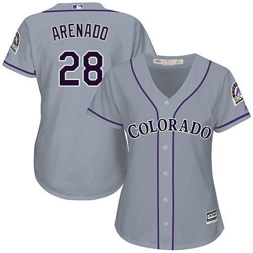 Colorado Rockies #28 Nolan Arenado Grey Road Women's Stitched Jersey Womens