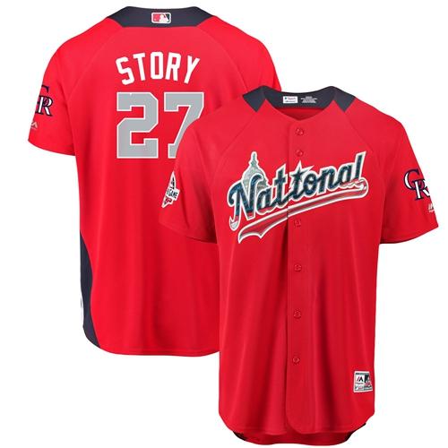 Colorado Rockies #27 Trevor Story Red 2018 All-Star National League Stitched Jersey Men's