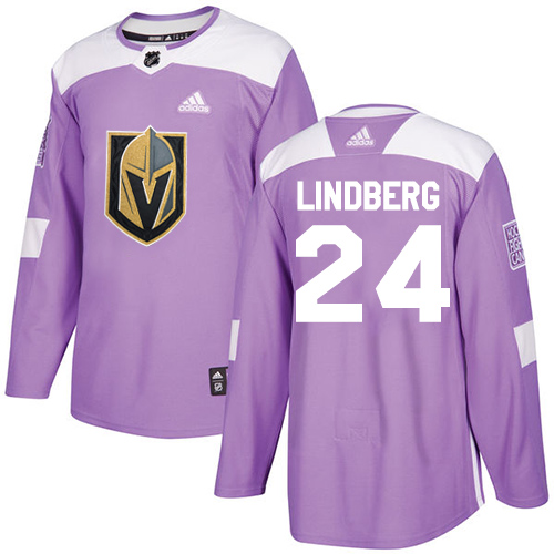 Adidas Golden Vegas Golden Knights #24 Oscar Lindberg Purple Authentic Fights Cancer Stitched Jersey Men's
