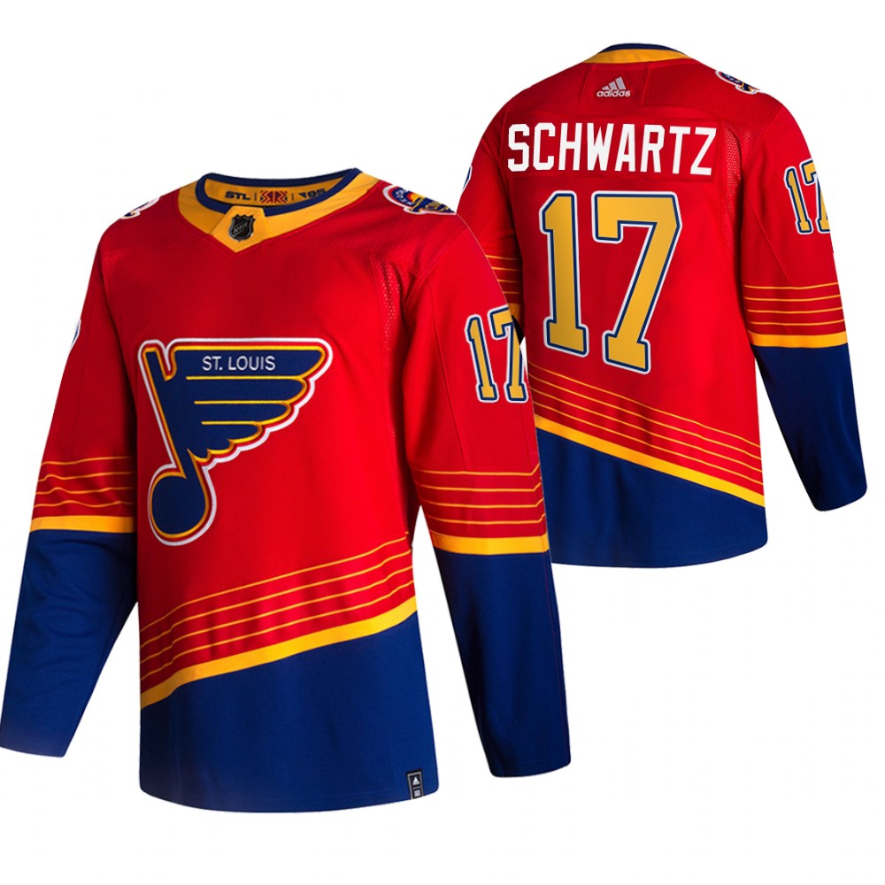 St. Louis Blues #17 Jaden Schwartz Red Men's Adidas 2020-21 Reverse Retro Alternate Jersey