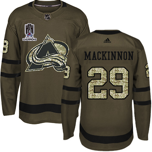 Adidas Colorado Avalanche #29 Nathan MacKinnon Green 2022 Stanley Cup Champions Salute To Service Stitched Jersey Men's