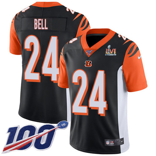 Cincinnati Bengals #24 Vonn Bell Black Team Color Super Bowl LVI Patch Men's Stitched 100th Season Vapor Limited Jersey Men's
