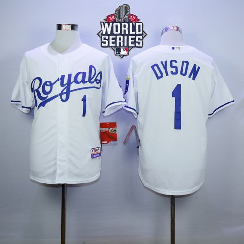 Kansas City Royals #1 Jarrod Dyson White Cool Base W/2015 World Series Patch Stitched Jersey Men's