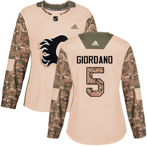Adidas Calgary Flames #5 Mark Giordano Camo Authentic 2017 Veterans Day Women's Stitched Jersey Womens
