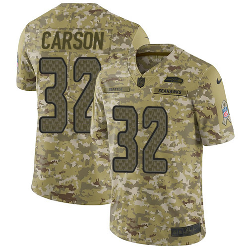 Seattle Seahawks #32 Chris Carson Camo Men's Stitched Limited 2018 Salute To Service Jersey Men's