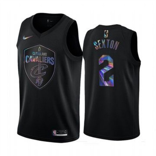 Cleveland Cavaliers #2 Collin Sexton Mens Iridescent Holographic Collection Jersey - Black Mens