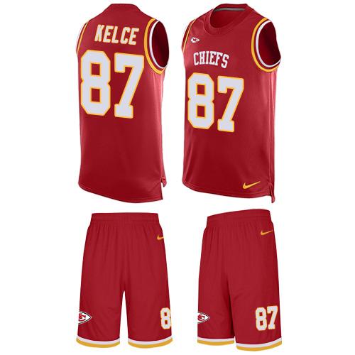 Chiefs #87 Travis Kelce Red Team Color Men's Stitched Limited Tank Top Suit Jersey
