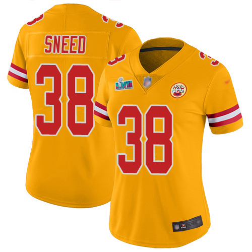 Chiefs #38 L'Jarius Sneed Gold Super Bowl LVII Patch Women's Stitched Limited Inverted Legend 100th Season Jersey