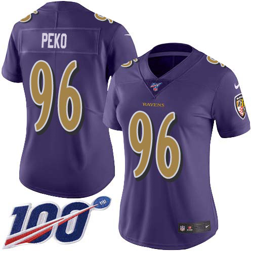 Baltimore Ravens #96 Domata Peko Sr Purple Women's Stitched Limited Rush 100th Season Jersey Womens
