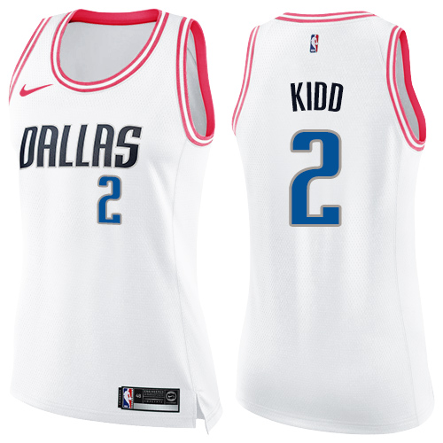 Dallas Mavericks #2 Jason Kidd White/Pink Womens Swingman Fashion Jersey Womens