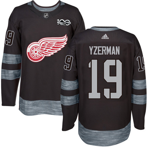 Adidas Detroit Red Wings #19 Steve Yzerman Black 1917-2017 100th Anniversary Stitched Jersey Men's