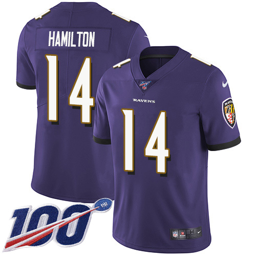 Ravens #14 Kyle Hamilton Purple Team Color Youth Stitched 100th Season Vapor Untouchable Limited Jersey