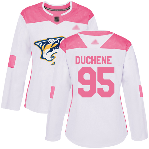 Adidas Nashville Predators #95 Matt Duchene White/Pink Authentic Fashion Women's Stitched Jersey Womens