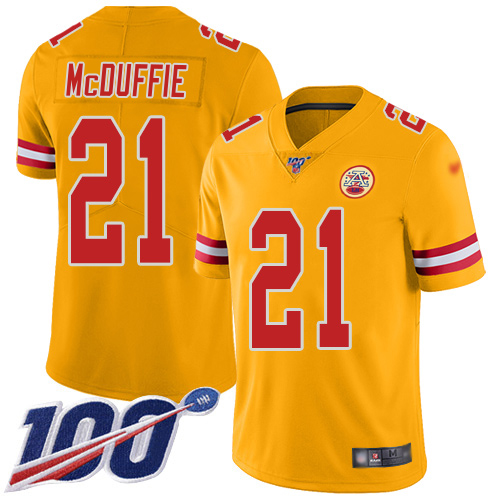Chiefs #21 Trent McDuffie Gold Men's Stitched Limited Inverted Legend 100th Season Jersey