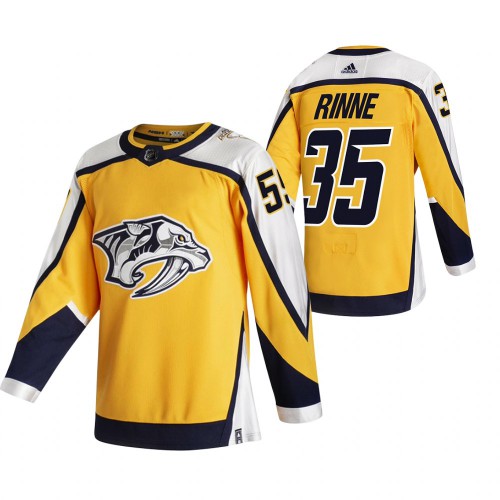 Nashville Nashville Predators #35 Pekka Rinne Yellow Men's Adidas 2020-21 Reverse Retro Alternate Jersey Men's