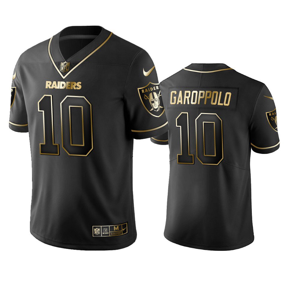 Las Vegas Raiders #10 Jimmy Garoppolo Men's Stitched Vapor Untouchable Limited Black Golden Jersey