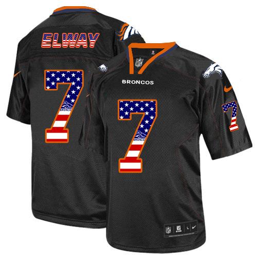 Broncos #7 John Elway Black Men's Stitched Elite USA Flag Fashion Jersey