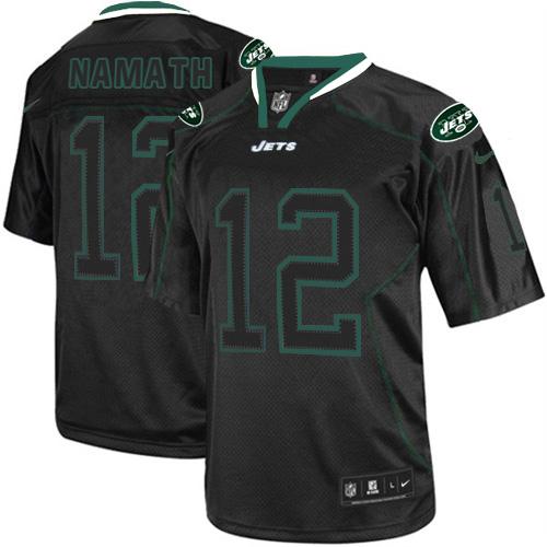 Jets #12 Joe Namath Lights Out Black Men's Stitched Elite Jersey