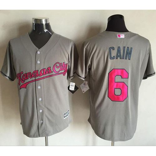 Kansas City Royals #6 Lorenzo Cain Grey New Cool Base Mother's Day Stitched Jersey Men's