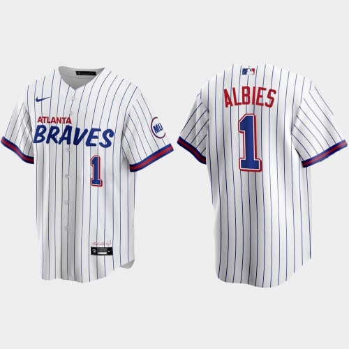 Atlanta Atlanta Braves #1 Ozzie Albies White Men's 2021 City Connect Replica Jersey Men's