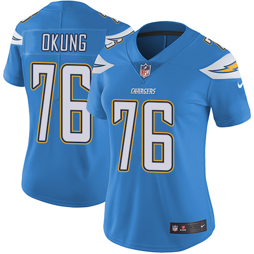 Los Angeles Chargers #76 Russell Okung Electric Blue Alternate Women's Stitched Vapor Untouchable Limited Jersey Womens