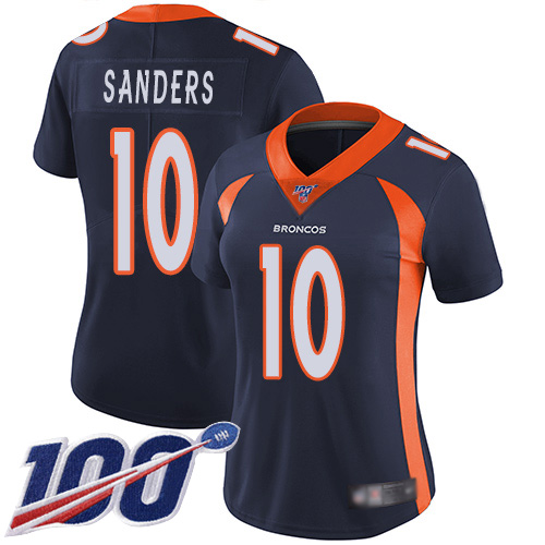 Denver Broncos #10 Emmanuel Sanders Navy Blue Alternate Women's Stitched 100th Season Vapor Limited Jersey Womens