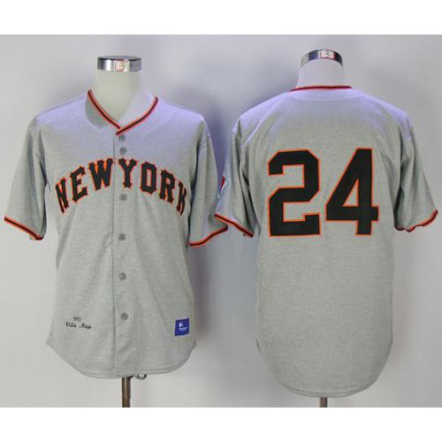 Mitchell And Ness 1951 San Francisco Giants #24 Willie Mays Grey Throwback Stitched Jersey Men's