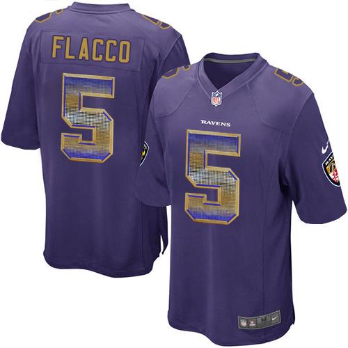 Baltimore Ravens #5 Joe Flacco Purple Team Color Men's Stitched Limited Strobe Jersey Men's