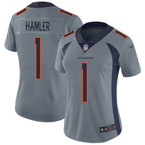 Broncos #1 KJ Hamler Gray Women's Stitched Limited Inverted Legend Jersey