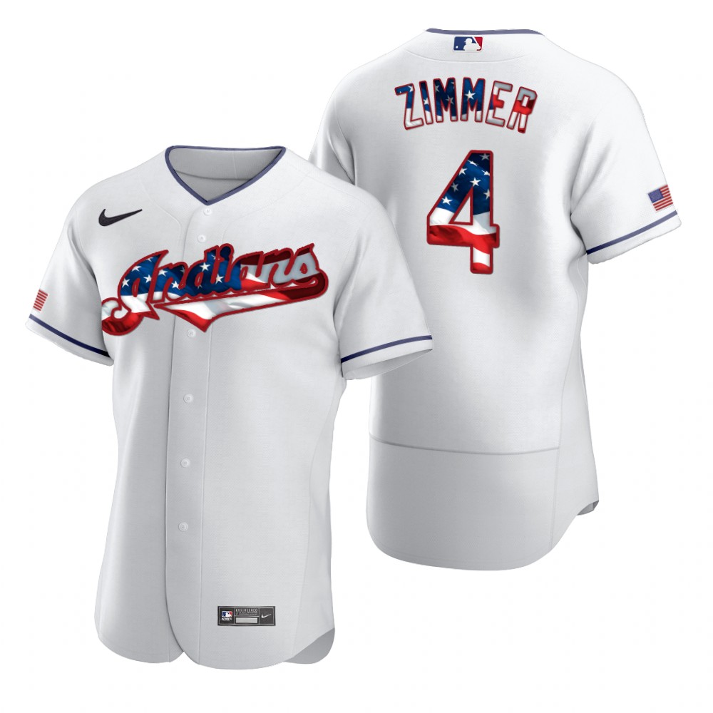 Cleveland Guardians #4 Bradley Zimmer Men's White Fluttering USA Flag Limited Edition Authentic Jersey