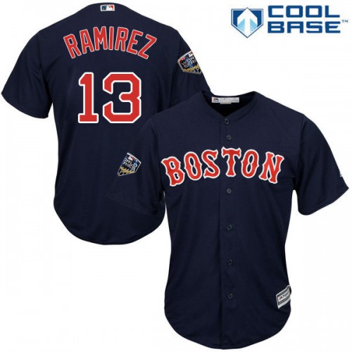 Boston Red Sox #13 Hanley Ramirez Navy Blue Cool Base 2018 World Series Stitched Youth Jersey Youth
