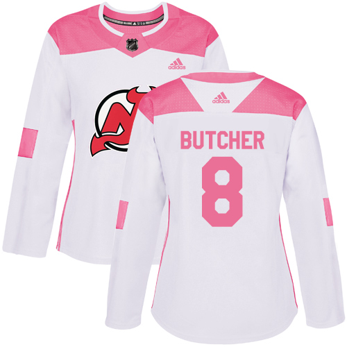 Adidas New Jersey Devils #8 Will Butcher White/Pink Authentic Fashion Women's Stitched Jersey Womens